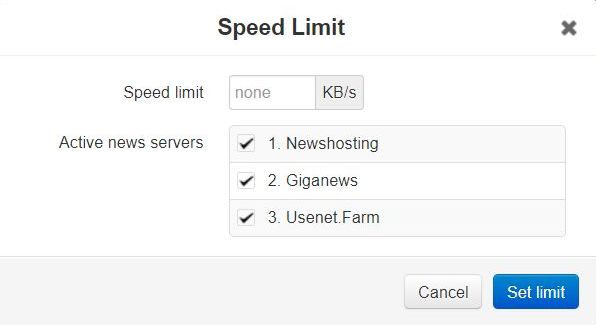 screengrab of the sped limiter in NZBGet