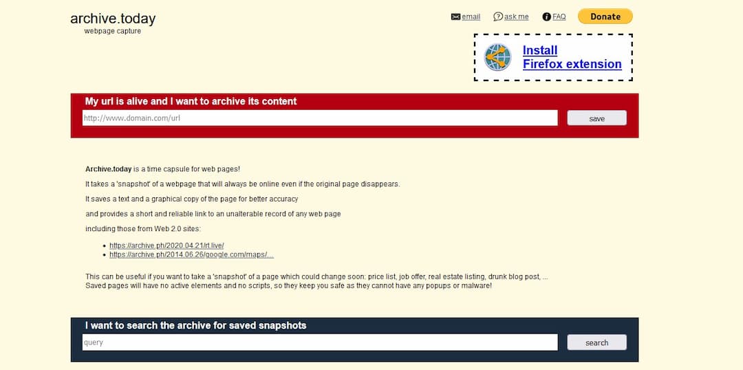 Archive ph Home Page Screenshot of Archive.ph's home page