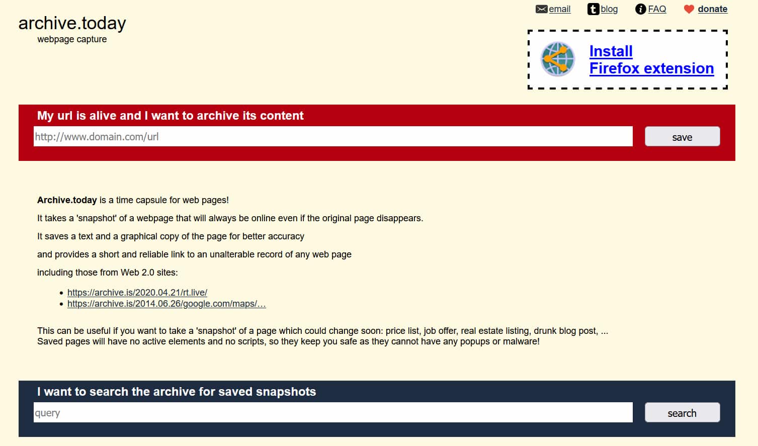 Archive.today Home Page best sites for bypassing paywalls