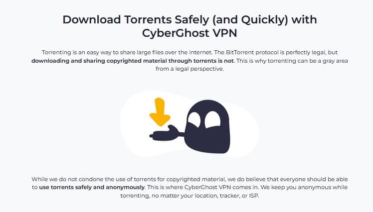 CyberGhost P2P Policy screenshot of torrent policy from CyberGhost website