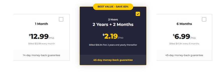 Cyberghost Pricing Screenshot of the cost of CyberGhost VPN