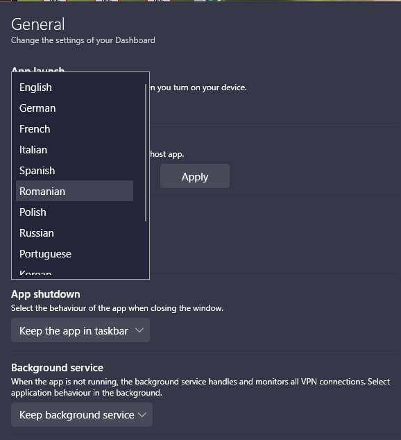 Cyberghost VPN Languages Screesnhot of CyberGhost VPN's supported languages