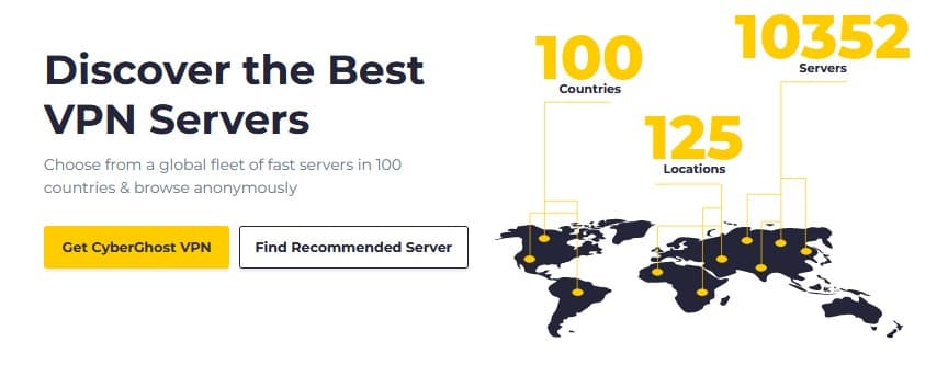 Cyberghost VPN Server Locations Screenshot of CyberGhost VPN's server footprint