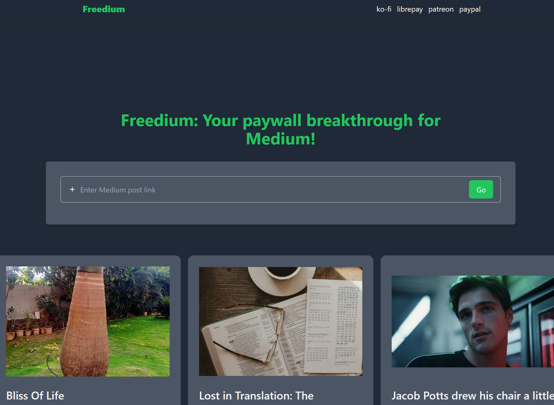 Freedium Home Page Best Sites to Bypass Medium Paywalls