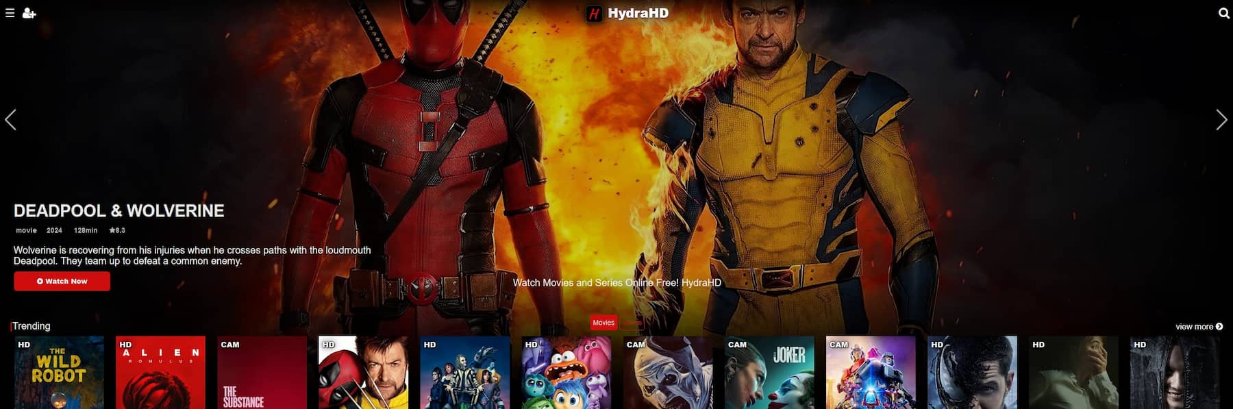 HydraTV Best Free Streaming Sites Homepage