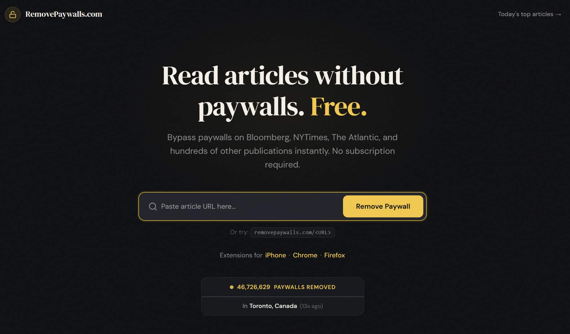 RemovePaywalls.com Home Page Best Sites for Bypassing Paywalls