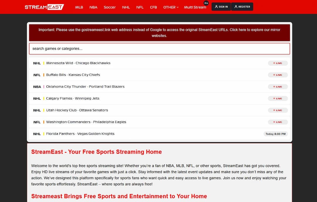 StreamEast Best Free Sports Streaming Sites