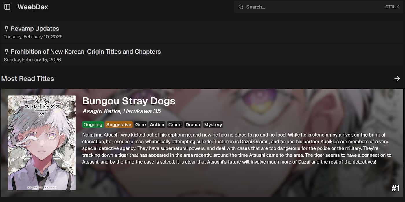 WeebDex MangaDex Alternative WeebDex HomePage Manga Dex Alternatives