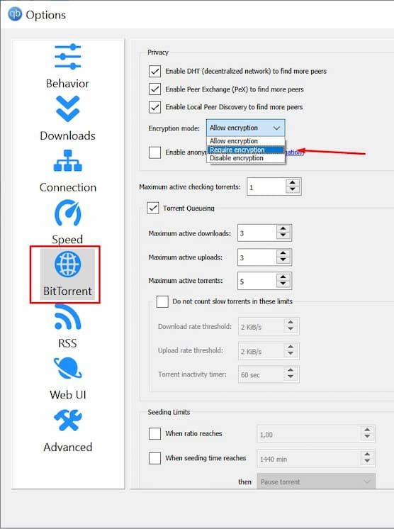 qBitTorrent Encrypt Traffic